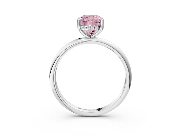 White gold Fancy Pink Cushion  Cut Solitaire Engagement Ring with Four-Prong Setting and Classic Band