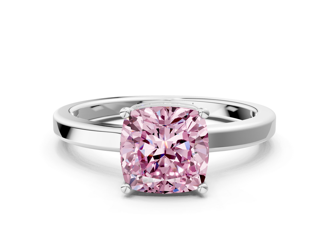 White gold Fancy Pink Cushion  Cut Solitaire Engagement Ring with Four-Prong Setting on a Classic Band_20