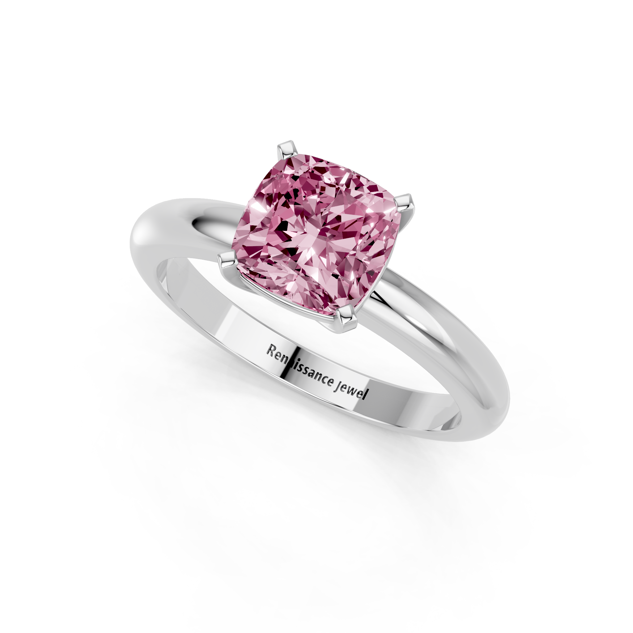 White gold Fancy Pink Cushion  Cut Solitaire Engagement Ring with Round Band and Four-Prong Setting_22