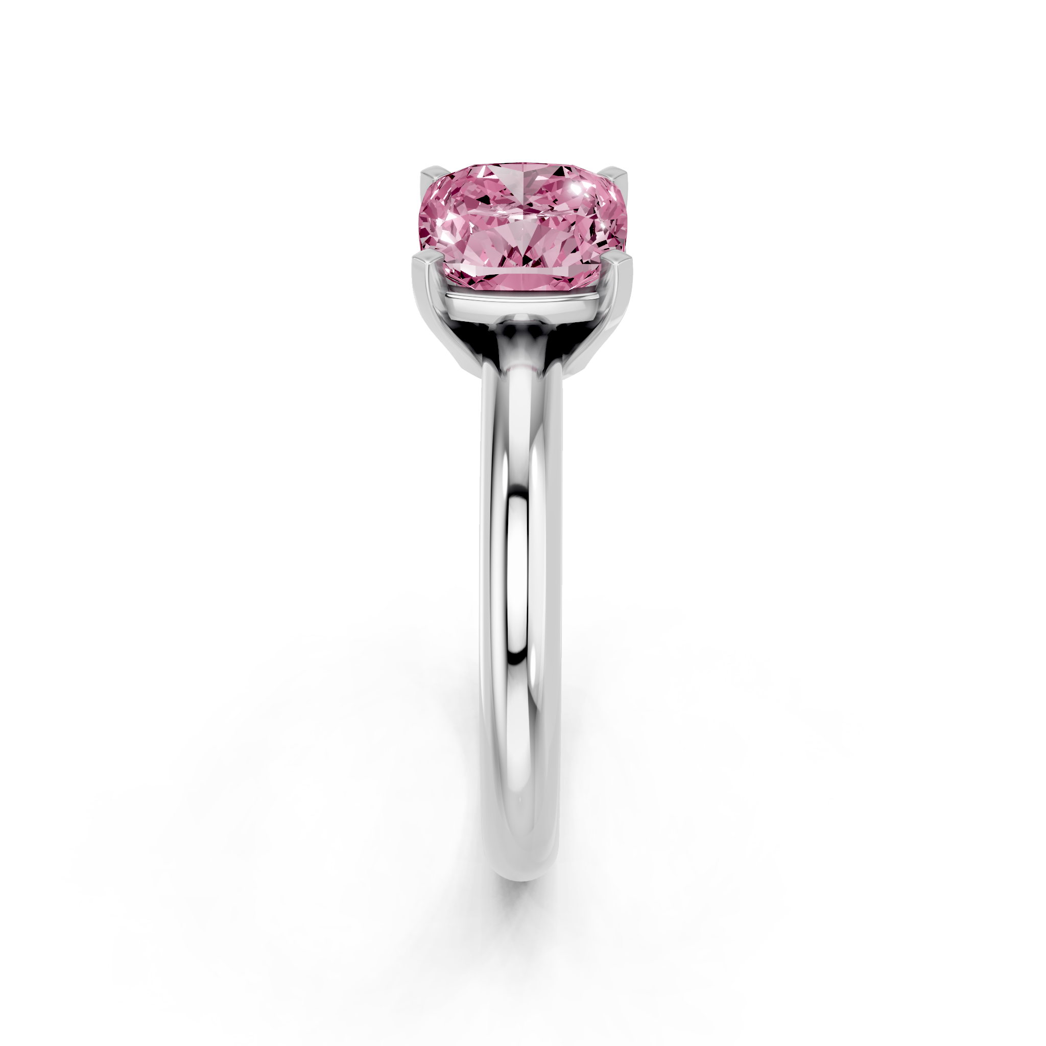 White gold Fancy Pink Cushion  Cut Solitaire Engagement Ring with Round Band and Four-Prong Setting_23