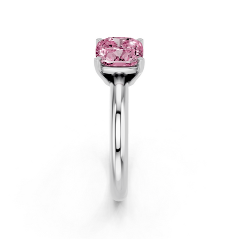 White gold Fancy Pink Cushion  Cut Solitaire Engagement Ring with Round Band and Four-Prong Setting_23
