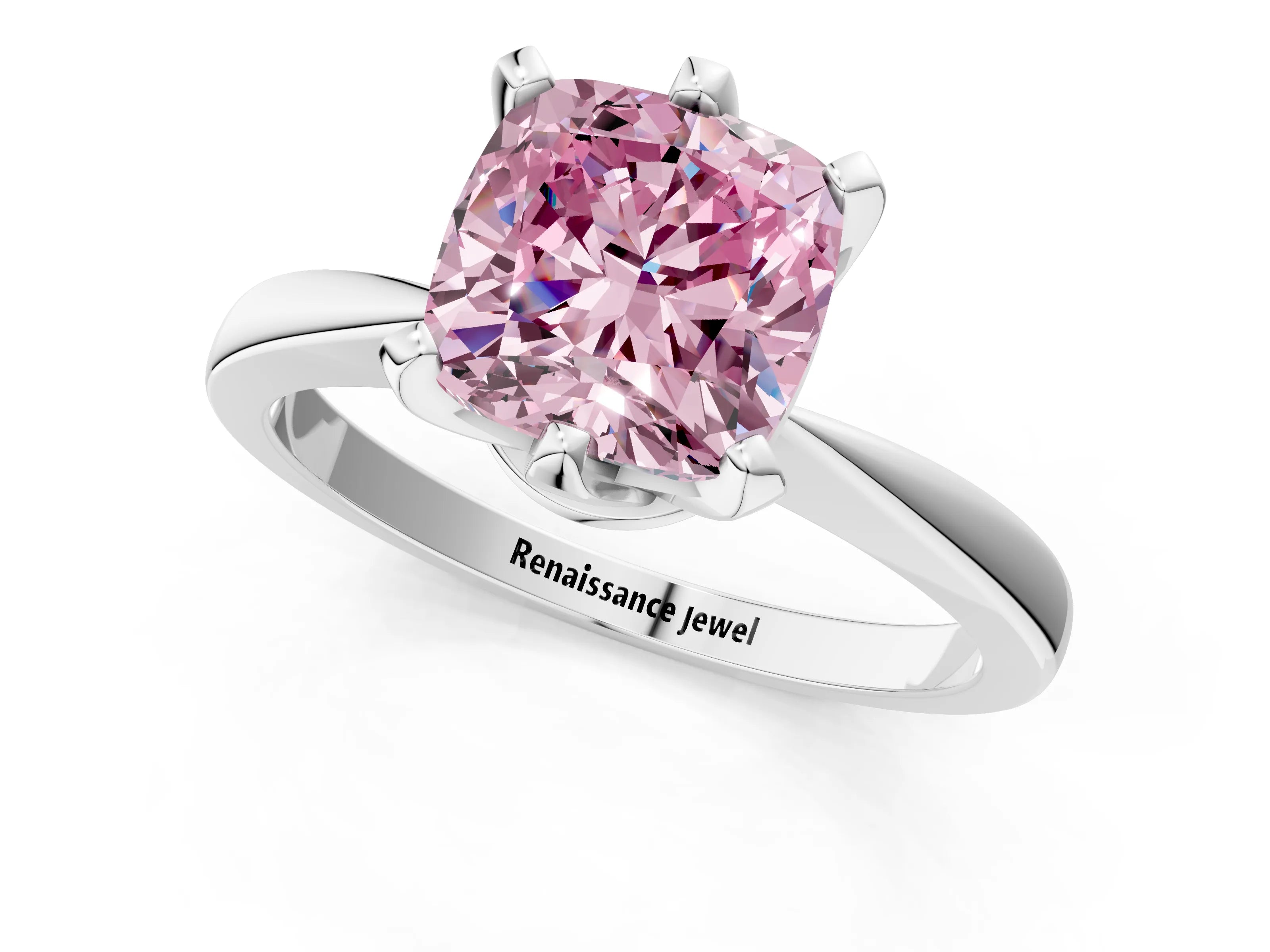 White gold Fancy Pink Cushion Cut Solitaire Engagement Ring with Six-Prong Setting and Tapered Band_1