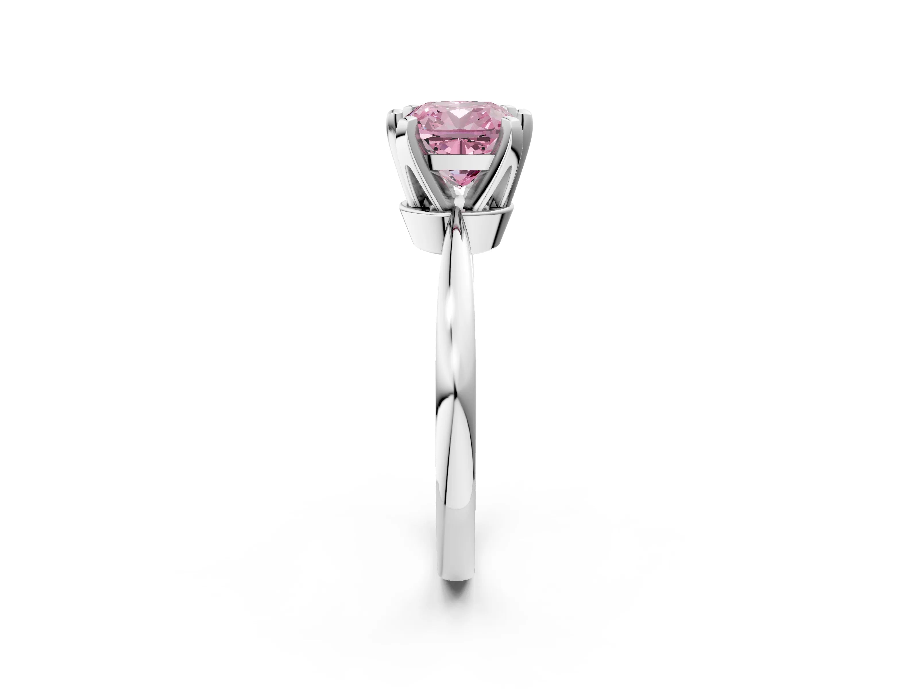 White gold Fancy Pink Cushion Cut Solitaire Engagement Ring with Six-Prong Setting and Tapered Band_2