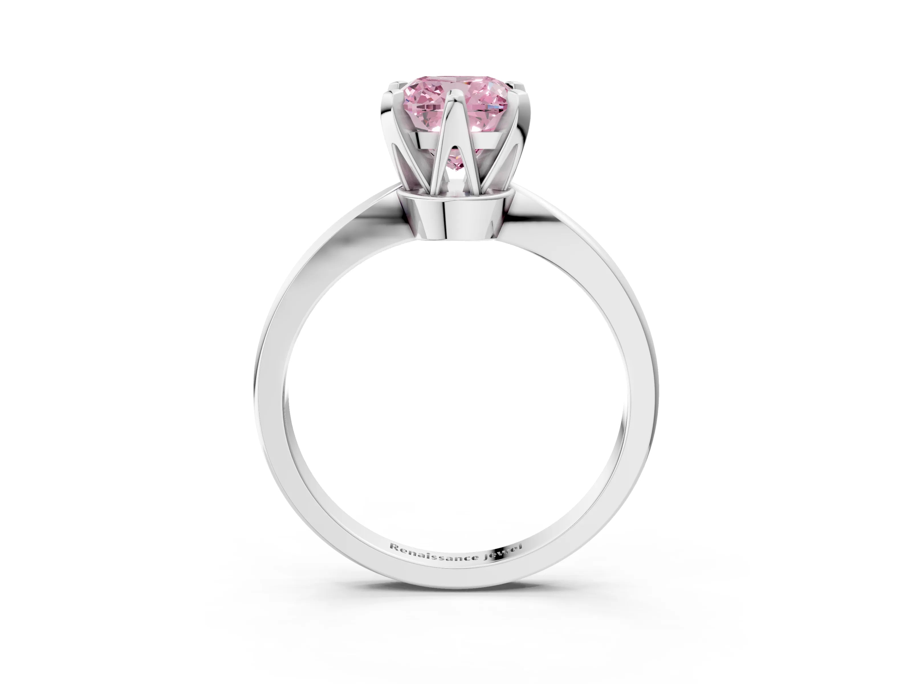 White gold Fancy Pink Cushion Cut Solitaire Engagement Ring with Six-Prong Setting and Tapered Band_3