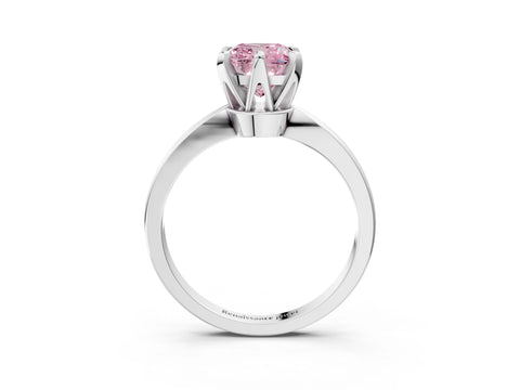 White gold Fancy Pink Cushion Cut Solitaire Engagement Ring with Six-Prong Setting and Tapered Band_3