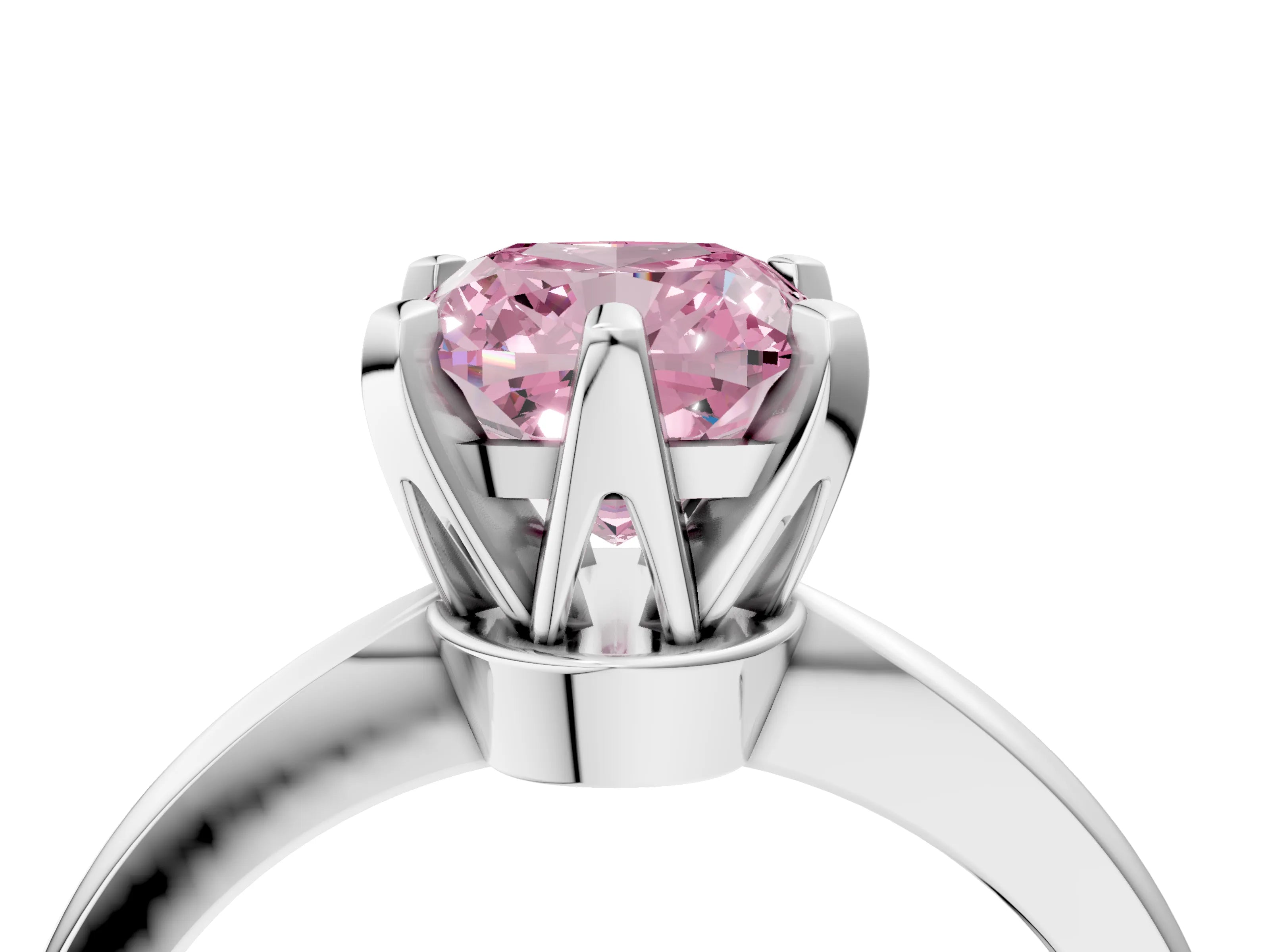White gold Fancy Pink Cushion Cut Solitaire Engagement Ring with Six-Prong Setting and Tapered Band_4