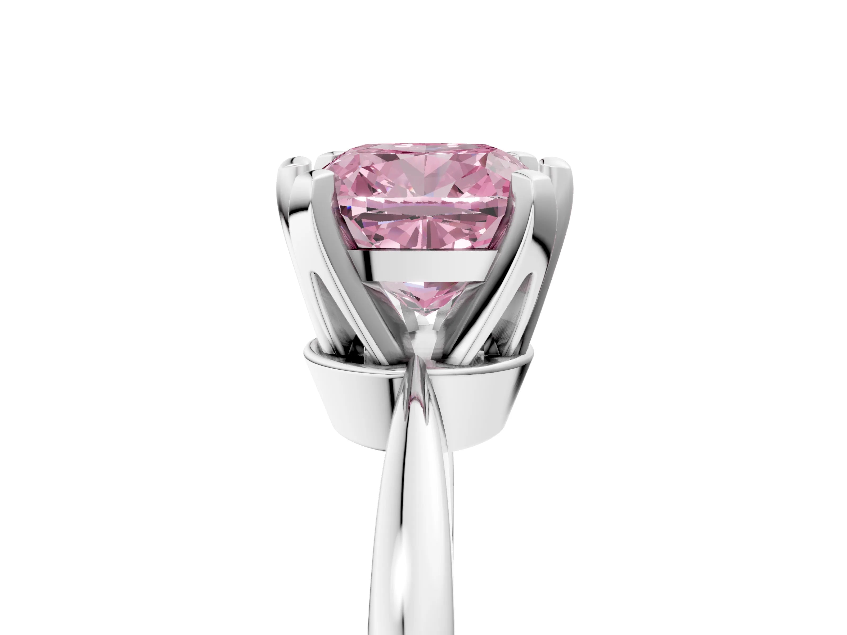 White gold Fancy Pink Cushion Cut Solitaire Engagement Ring with Six-Prong Setting and Tapered Band_5