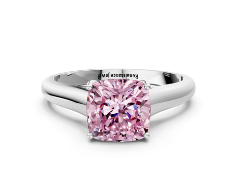 White gold Fancy Pink Cushion Cut Solitaire Engagement Ring with Tapered Band and Four-Prong Setting_27