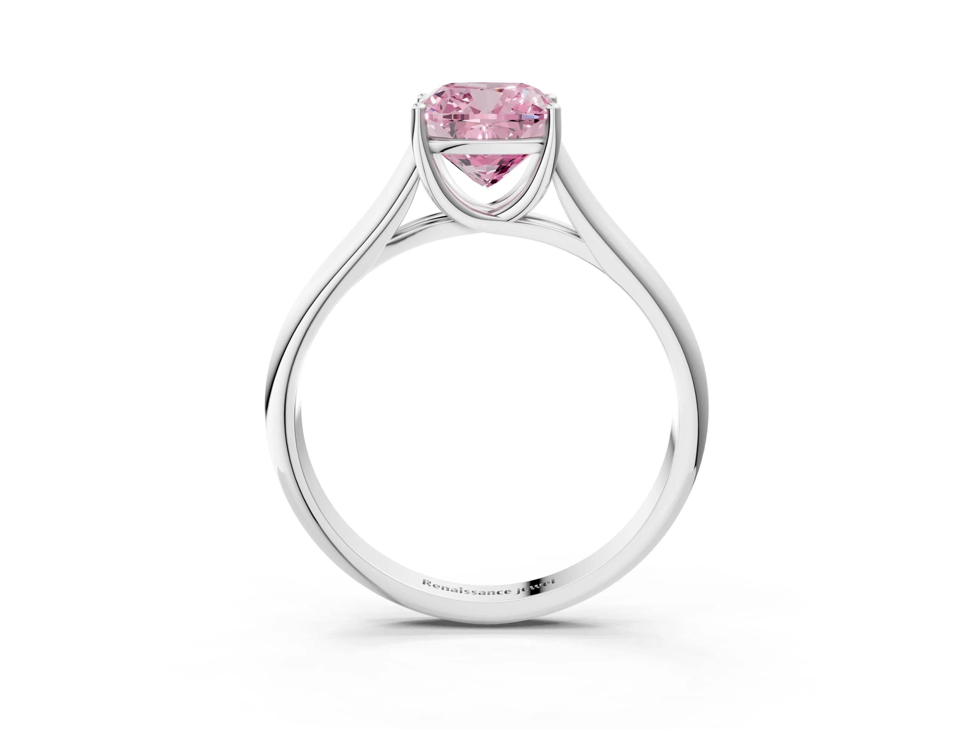 White gold Fancy Pink Cushion Cut Solitaire Engagement Ring with Tapered Band and Four-Prong Setting_30