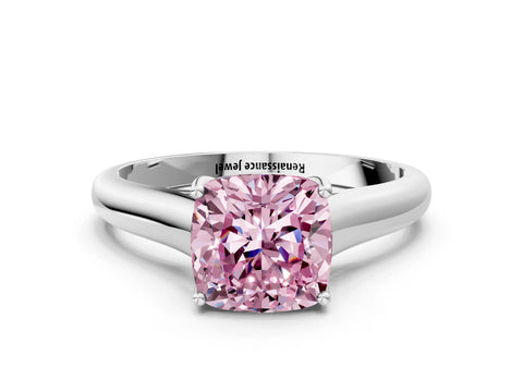 White gold Fancy Pink Cushion Cut Solitaire Engagement Ring with Tapered Band and Four-Prong Setting_3