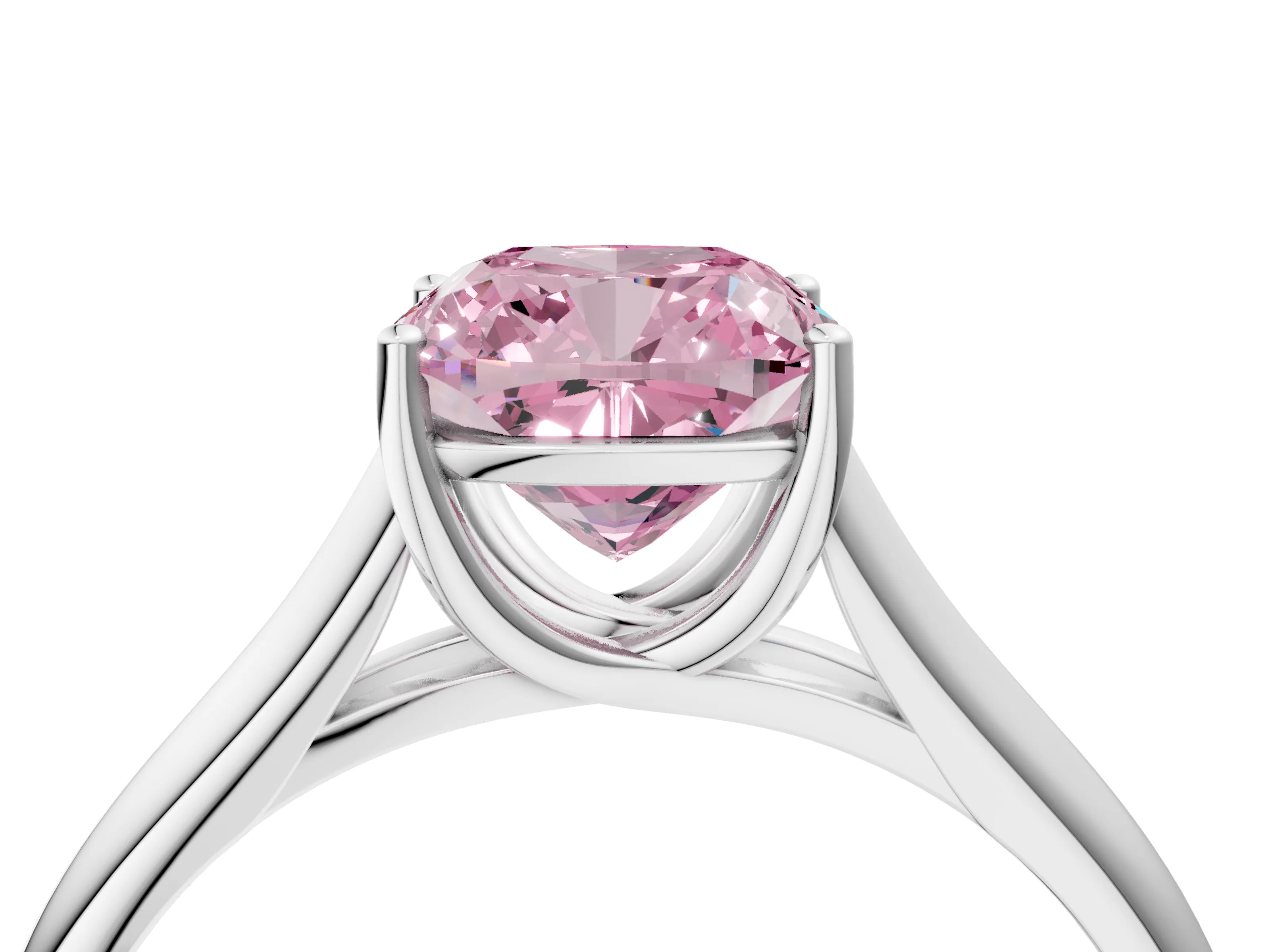 White gold Fancy Pink Cushion Cut Solitaire Engagement Ring with Tapered Band and Four-Prong Setting_7