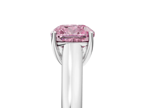 White gold Fancy Pink Cushion Cut Solitaire Engagement Ring with Tapered Band and Four-Prong Setting_8