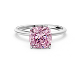 White gold Fancy Pink Cushion  Cut Solitaire Engagement Ring with Thin Band and Four-Prong Setting_3