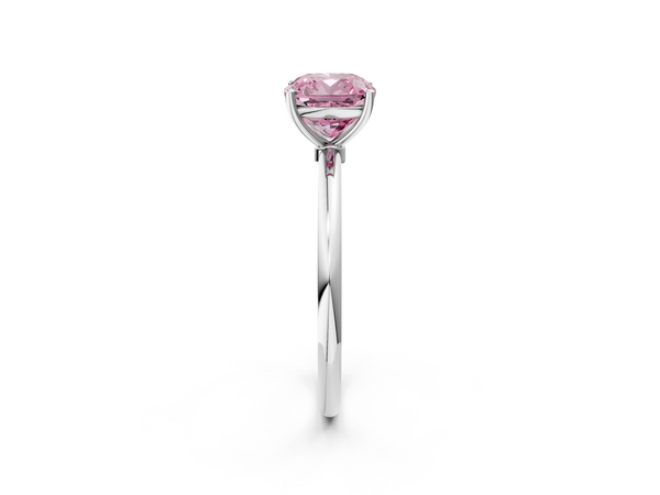 White gold Fancy Pink Cushion  Cut Solitaire Engagement Ring with Thin Band and Four-Prong Setting