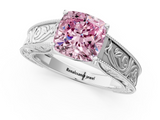 White gold Fancy Pink Cushion  Cut Solitaire Engraved Band with Four-Prong Setting_64