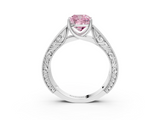 White gold Fancy Pink Cushion  Cut Solitaire Engraved Band with Four-Prong Setting_65