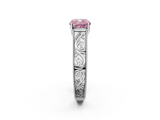 White gold Fancy Pink Cushion  Cut Solitaire Engraved Band with Four-Prong Setting_65