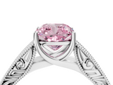 White gold Fancy Pink Cushion  Cut Solitaire Engraved Band with Four-Prong Setting_66