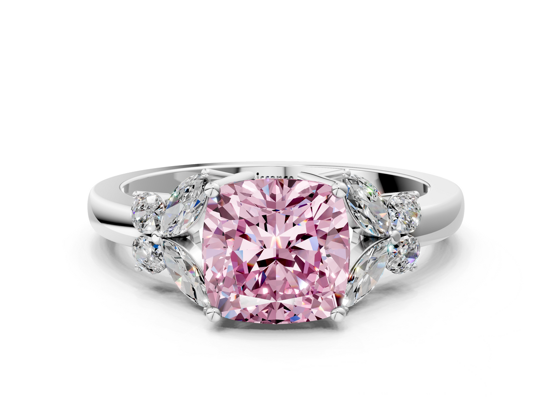 White gold Fancy Pink Cushion  Cut Solitaire Floral Diamond Ring with Four-Prong Setting_37