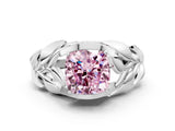 White gold Fancy Pink Cushion Cut Solitaire Leaf-Inspired Engagement Ring with Prong Setting_12