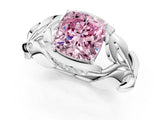 White gold Fancy Pink Cushion Cut Solitaire Leaf-Inspired Engagement Ring with Prong Setting_13