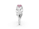 White gold Fancy Pink Cushion Cut Solitaire Leaf-Inspired Engagement Ring with Prong Setting_14