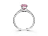White gold Fancy Pink Cushion Cut Solitaire Milgrain Engraved Band with Four-Prong Setting_15