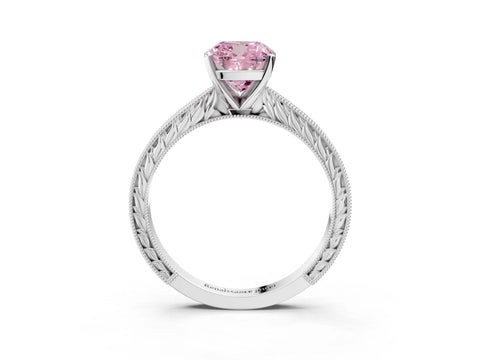 White gold Fancy Pink Cushion Cut Solitaire Milgrain Engraved Band with Four-Prong Setting_15