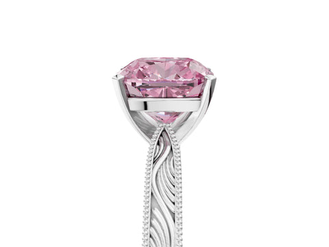 White gold Fancy Pink Cushion Cut Solitaire Milgrain Engraved Band with Four-Prong Setting_17