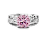 White gold Fancy Pink Cushion Cut Solitaire Milgrain Leaf Band with Prong Setting_12