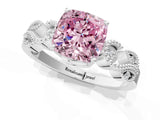 White gold Fancy Pink Cushion Cut Solitaire Milgrain Leaf Band with Prong Setting_13