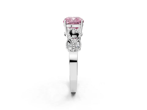 White gold Fancy Pink Cushion Cut Solitaire Milgrain Leaf Band with Prong Setting_14