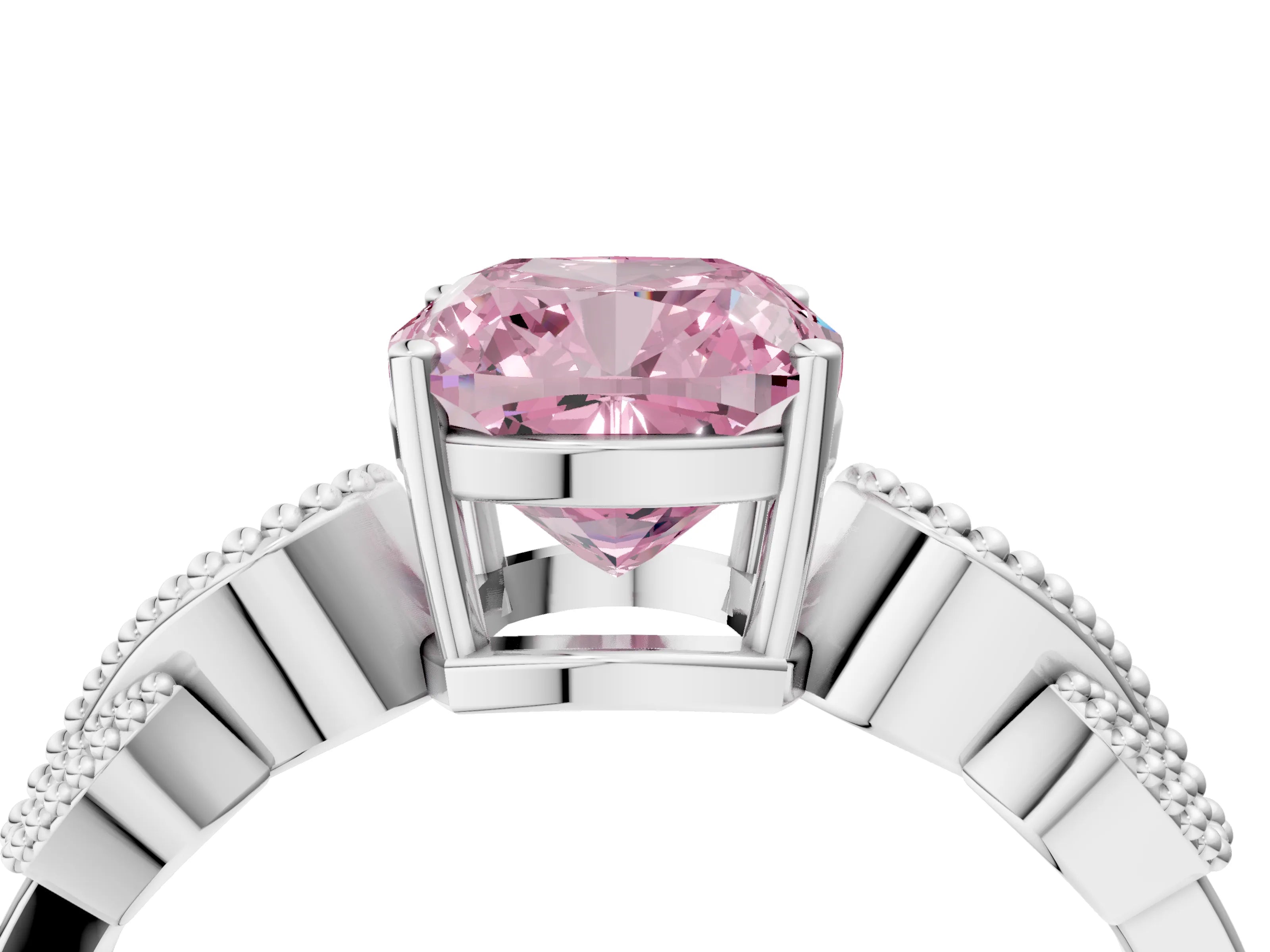 White gold Fancy Pink Cushion Cut Solitaire Milgrain Leaf Band with Prong Setting_16