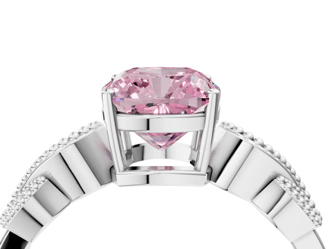 White gold Fancy Pink Cushion Cut Solitaire Milgrain Leaf Band with Prong Setting_16