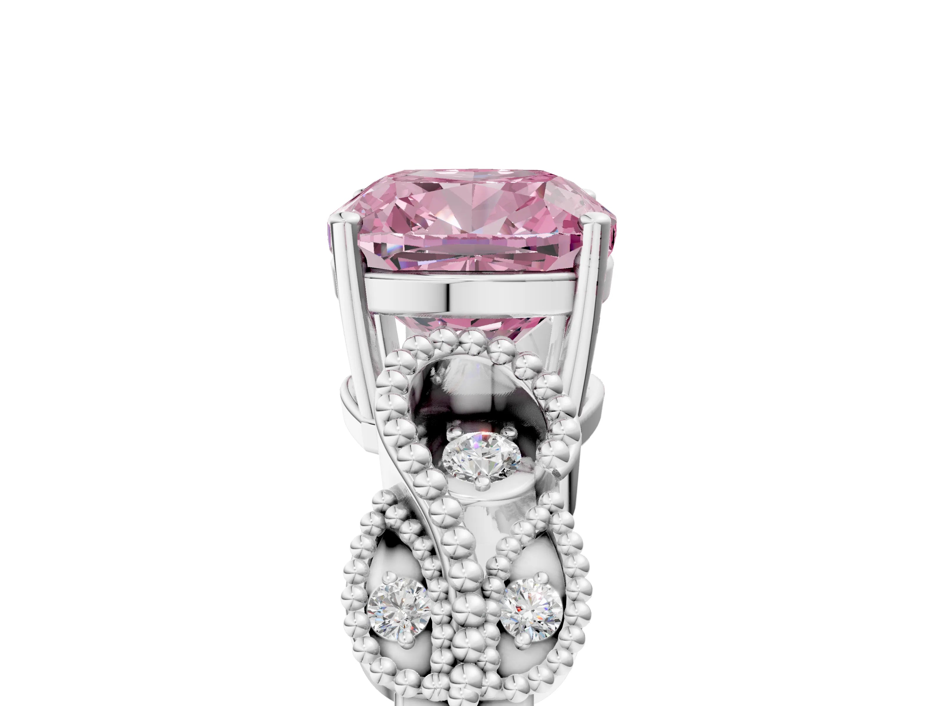 White gold Fancy Pink Cushion Cut Solitaire Milgrain Leaf Band with Prong Setting_17