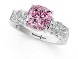 White gold Fancy Pink Cushion Cut Solitaire Princess Side Stone Engraved Band Prong Setting Ring_13