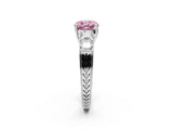 White gold Fancy Pink Cushion Cut Solitaire Princess Side Stone Engraved Band Prong Setting Ring_14