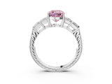 White gold Fancy Pink Cushion Cut Solitaire Princess Side Stone Engraved Band Prong Setting Ring_15