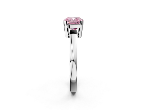 White gold Fancy Pink Cushion  Cut Solitaire Ring with Four-Prong Setting and Classic Band