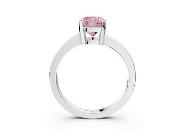 White gold Fancy Pink Cushion  Cut Solitaire Ring with Four-Prong Setting and Classic Band
