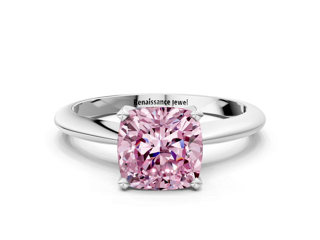 White gold Fancy Pink Cushion  Cut Solitaire Ring with Four-Prong Setting on a Classic Band_74
