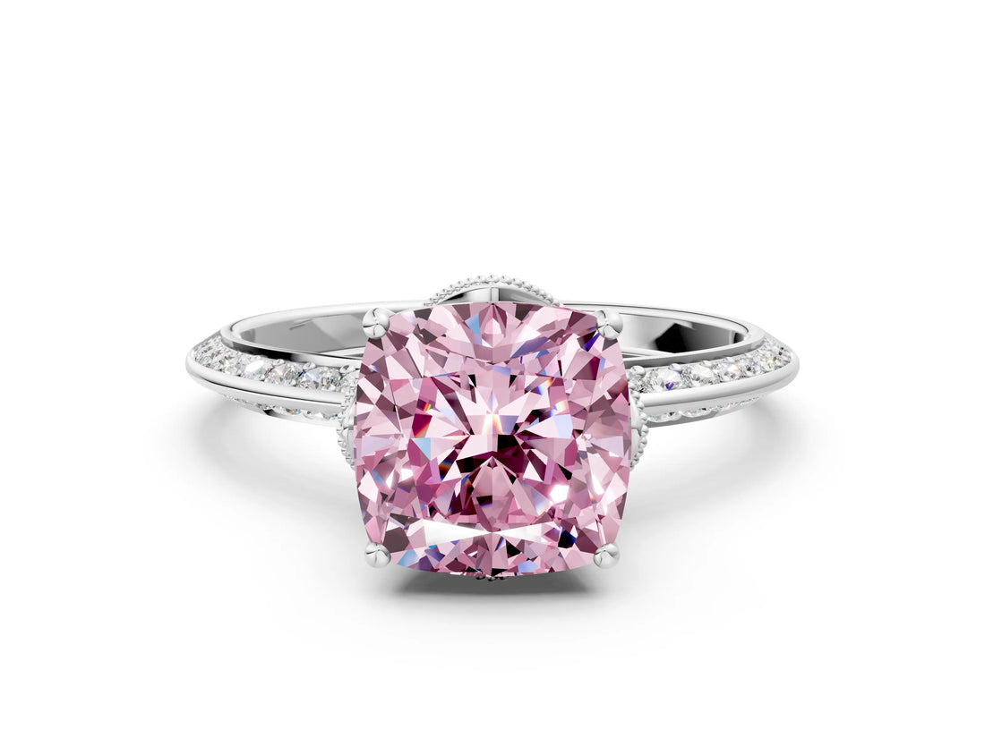White gold Fancy Pink Cushion Cut Solitaire Split Shank Pave Diamond Engagement Ring with Four-Prong Setting_24