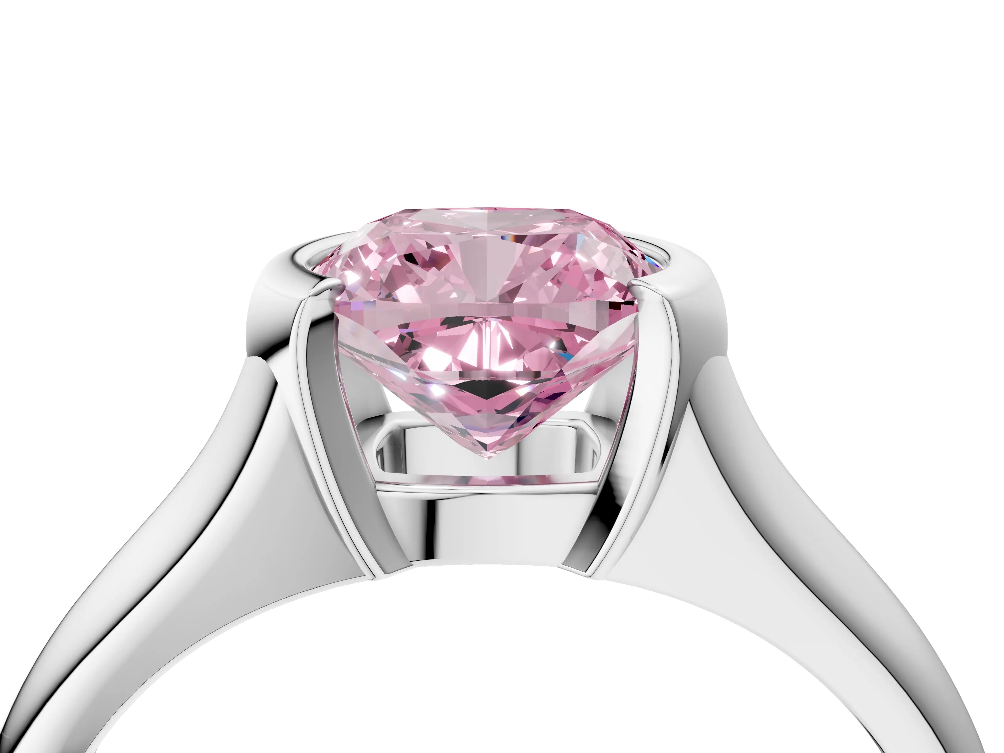 White gold Fancy Pink Cushion Cut Solitaire Tension Set Diamond Ring with Split Shank Band_28