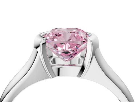 White gold Fancy Pink Cushion Cut Solitaire Tension Set Diamond Ring with Split Shank Band_28