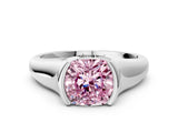 White gold Fancy Pink Cushion Cut Solitaire Tension Set Diamond Ring with Split Shank Band_36