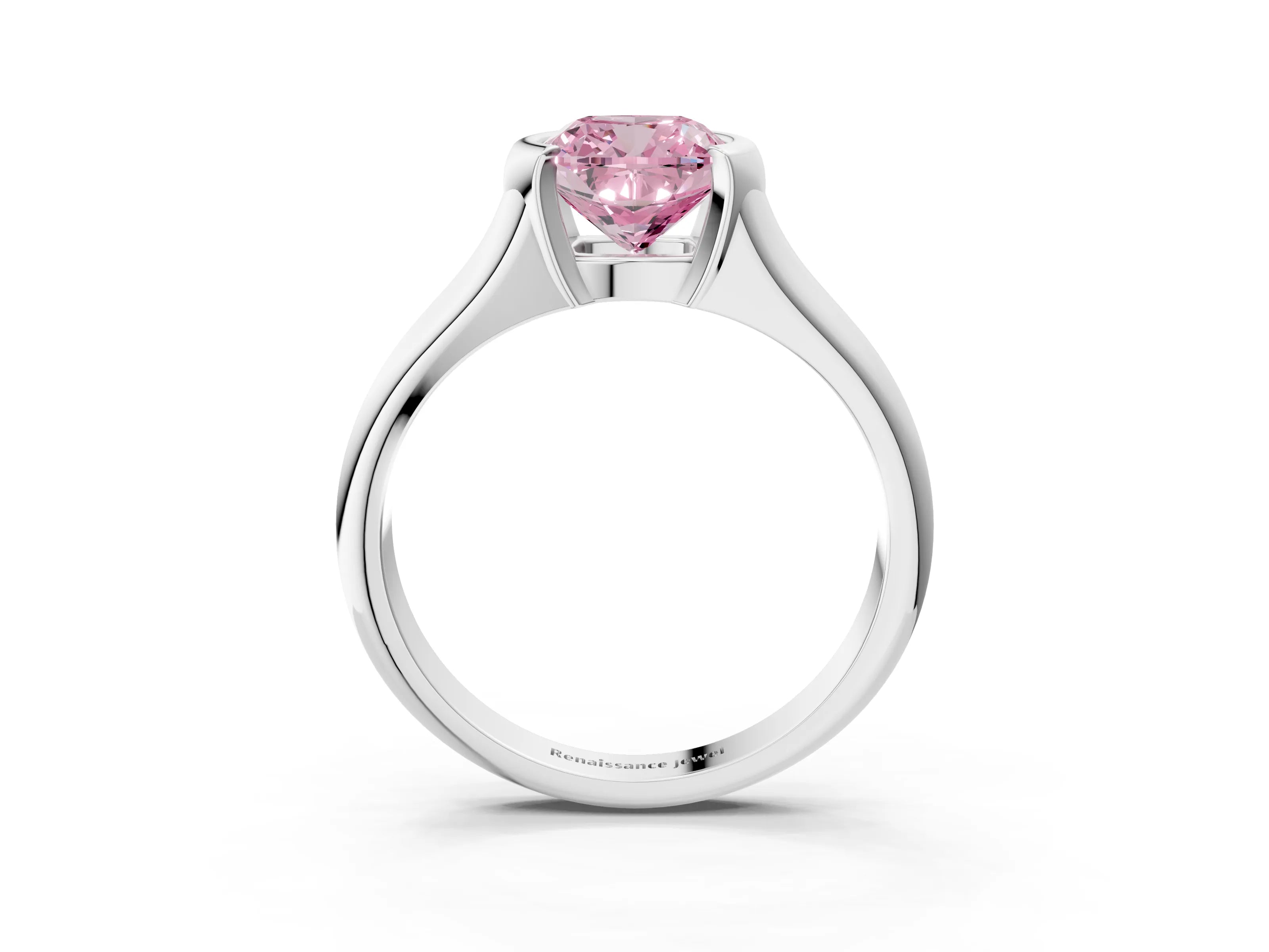 White gold Fancy Pink Cushion Cut Solitaire Tension Set Diamond Ring with Split Shank Band_38