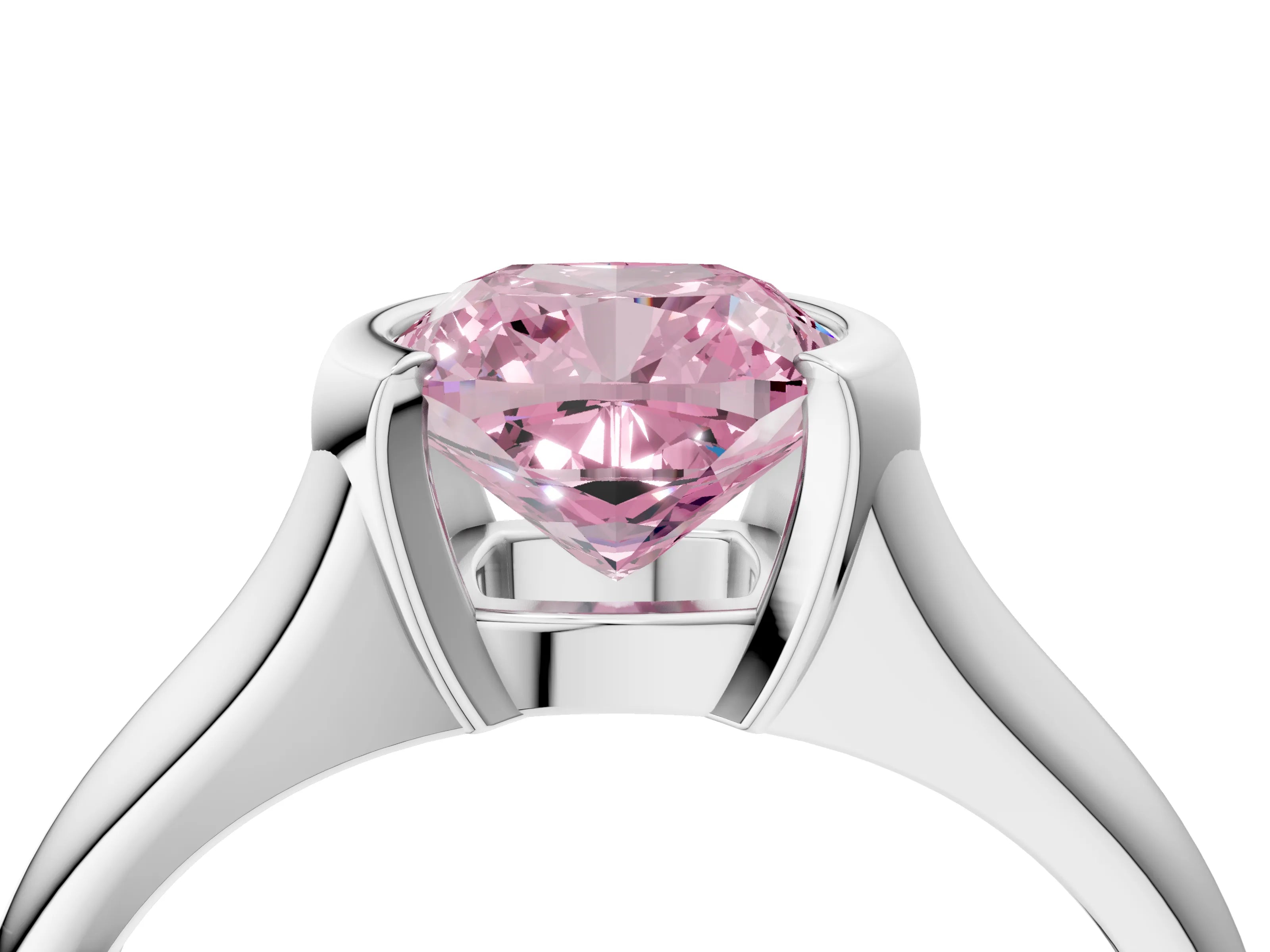 White gold Fancy Pink Cushion Cut Solitaire Tension Set Diamond Ring with Split Shank Band_39