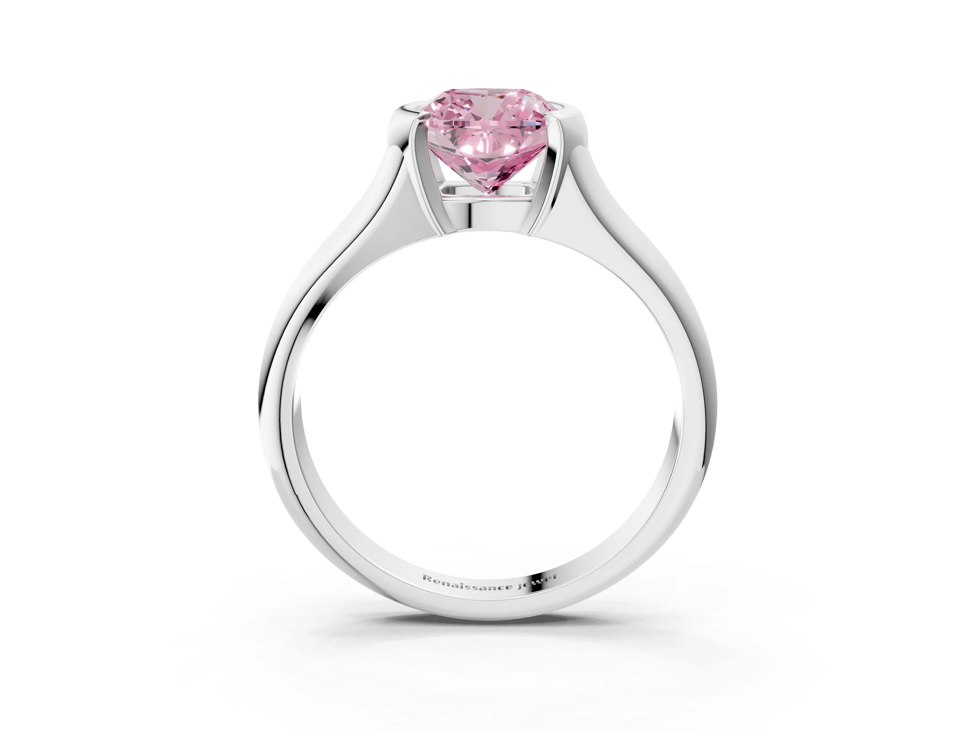 White gold Fancy Pink Cushion Cut Solitaire Tension Set Diamond Ring with Split Shank Band_3
