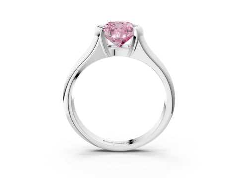 White gold Fancy Pink Cushion Cut Solitaire Tension Set Diamond Ring with Split Shank Band_3