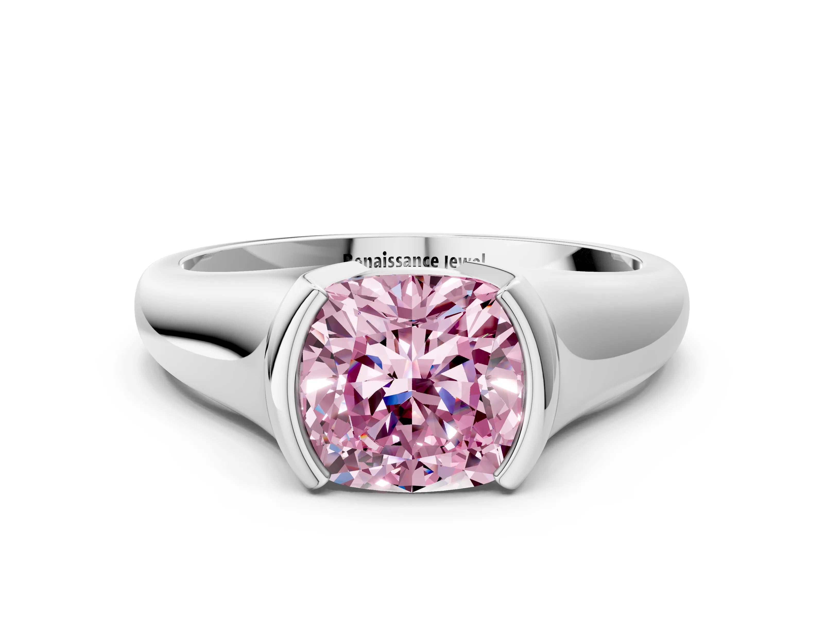 White gold Fancy Pink Cushion Cut Solitaire Tension Set Diamond Ring with Split Shank Band_47